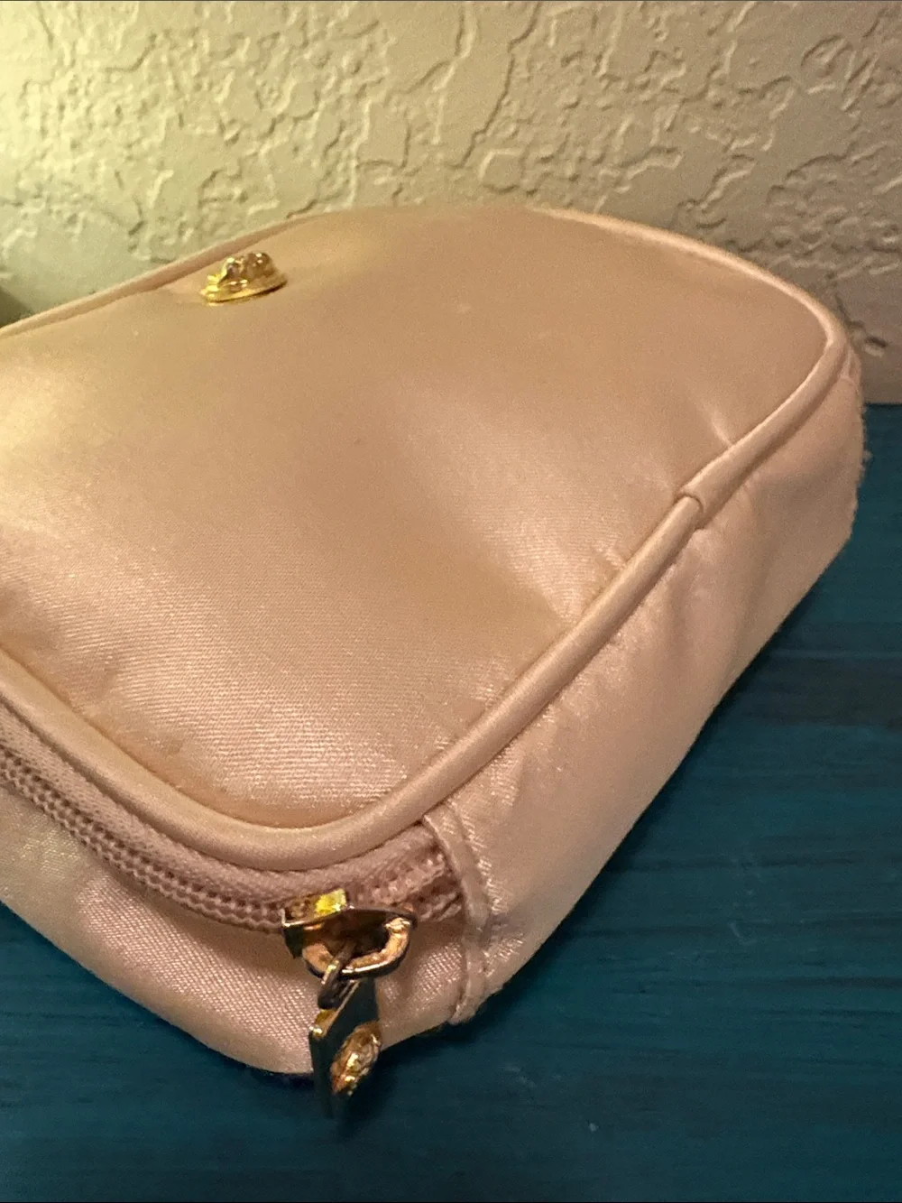 Vintage Versace Satin Cosmetic Pouch with Gold Medallion